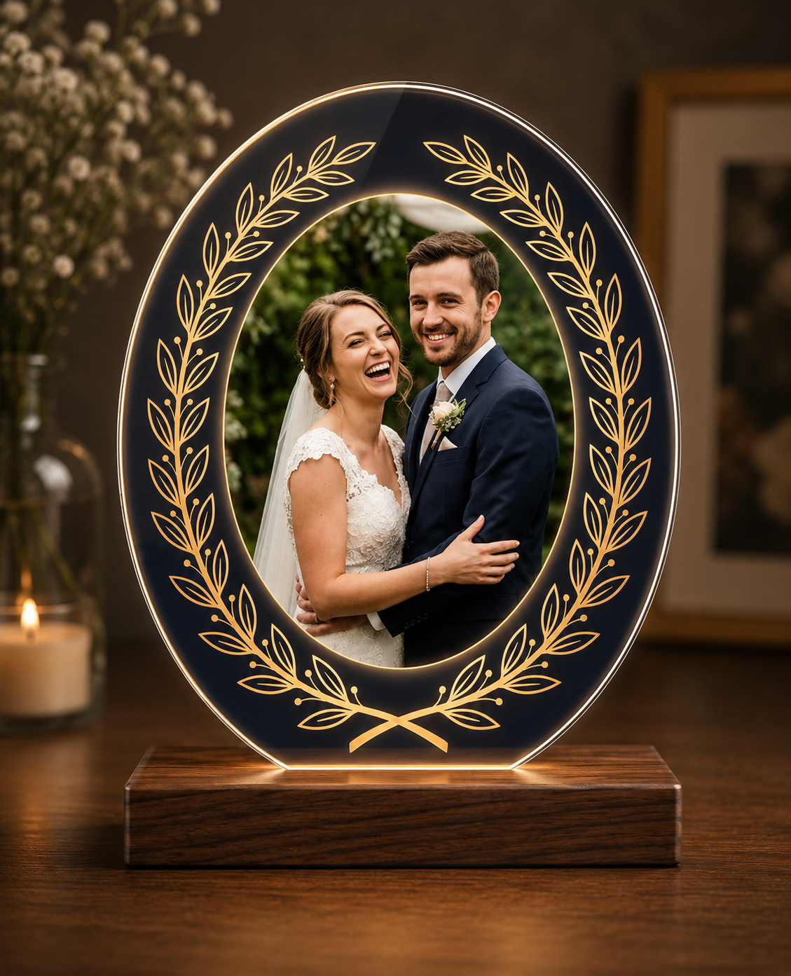 Placa de boda personalizada en metacrilato transparente de alta calidad.