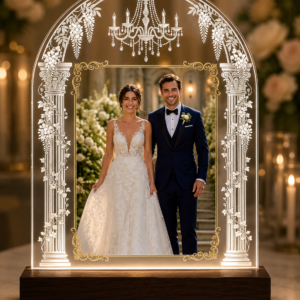 Placa de boda personalizada en metacrilato transparente de alta calidad.