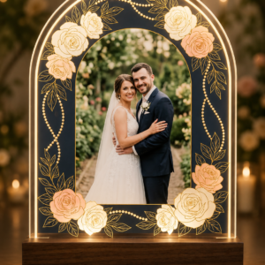Placa de boda personalizada en metacrilato transparente de alta calidad.