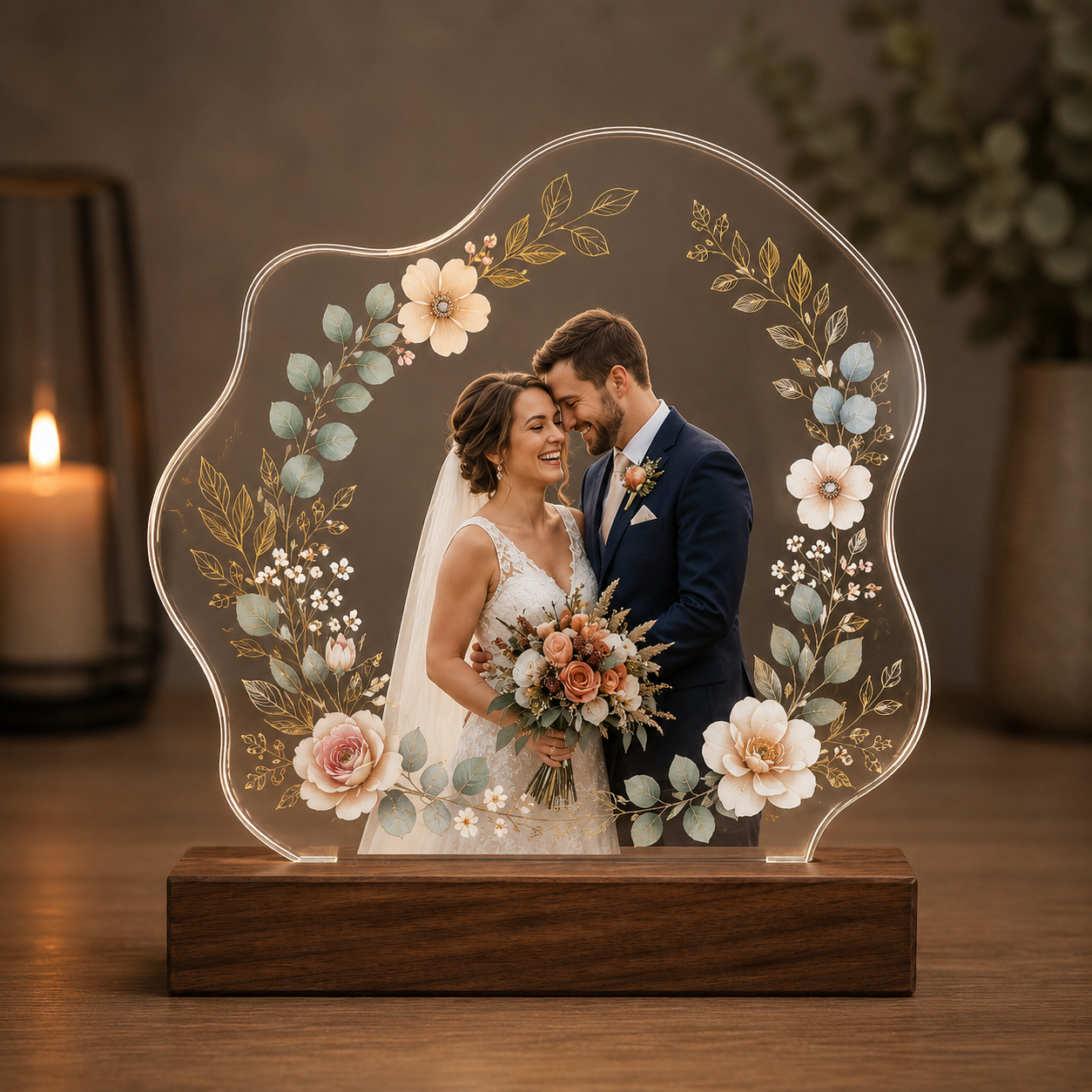Placa de boda personalizada en metacrilato transparente de alta calidad.