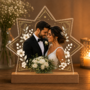 Placa de boda personalizada en metacrilato transparente de alta calidad.