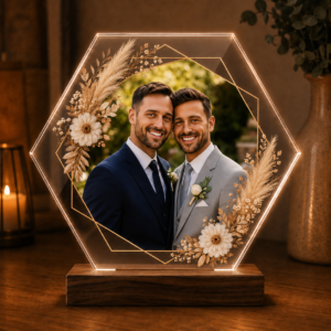 Placa de boda personalizada en metacrilato transparente de 25 x 25 cm y 10 mm de grosor